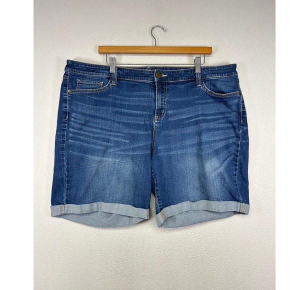 a.n.a Pants - Summer‎ Casual a.n.a Woman 20W Blue Medium Wash Cuffed Stretch Denim Shorts